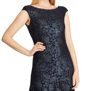Ralph Lauren Womens Navy Sleeveless Boat Neck MIDI Sheath Formal Dress Size 4 -